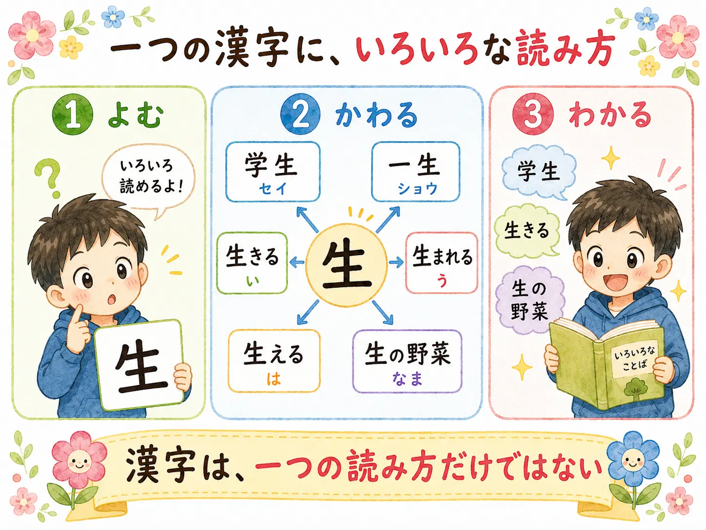 一つの漢字には、いくつもの読みがある