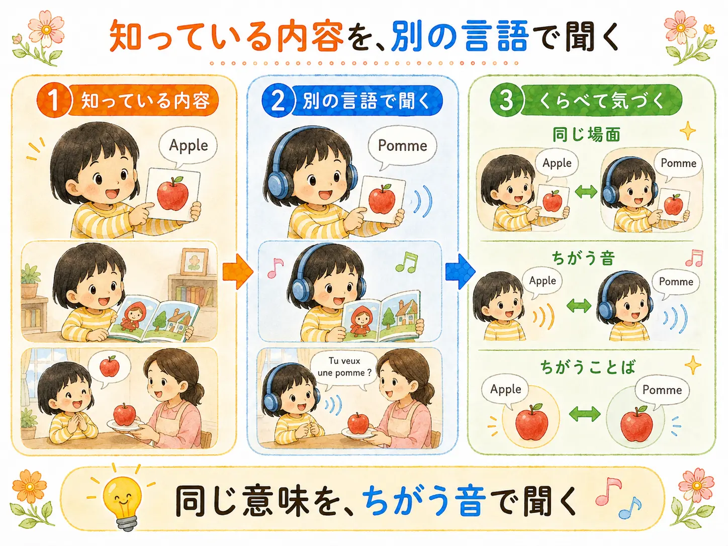 知っている内容を、別の言語で聞く